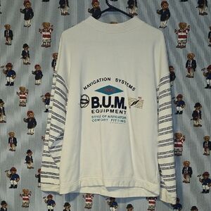 Vintage 90s B.U.M. Equipment Navigation Compass Sweatshirt with Striped …